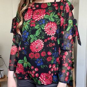 Club Monaco | silk cold shoulder tie blouse